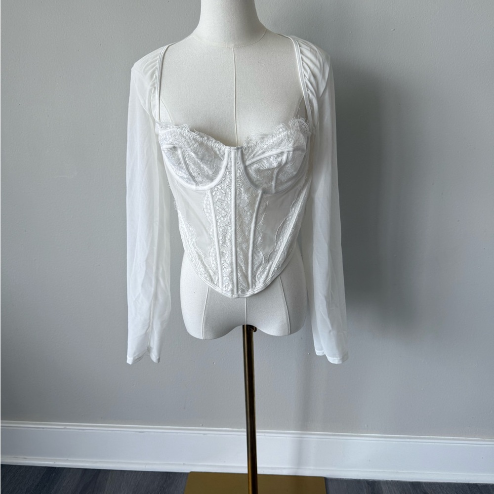 Fashion Nova White Lace Blouse Top